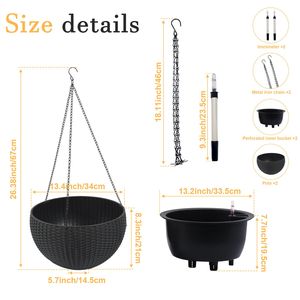 <b>Large</b> 13.4 Inch Self-Watering Rattan Inspired Hanging Planter Root Rot Resistant Water Storage Water Hanging <b>Baskets</b> Accessory - Product Image 5