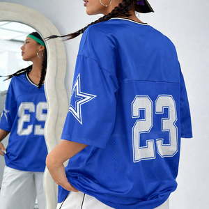 Jersey de Fútbol Americano Personalizado para Mujer, Estilo Urbano, Talla Grande, Cuello en V, Tejido Grueso de 260 g/m², Malla Personalizada, 100% Poliéster, Corte Cuadrado - Product Image 2