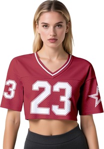 Women Pink Mesh Crop Jersey V Neck Short Sleeve Sporty T <b>Shirt</b> With <b>Star</b> Decoration Custom Number Breathable Spring Summer - Product Image 5