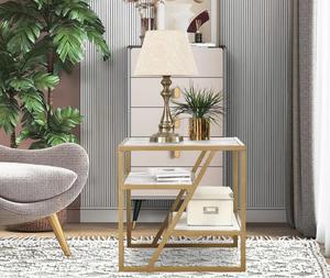 Mesa Auxiliar Moderna de Metal Cuadrada con Tapa de Mármol y Marco Dorado, Mueble Multifuncional para Sala de Estar, Decoración de Interiores - Product Image 3