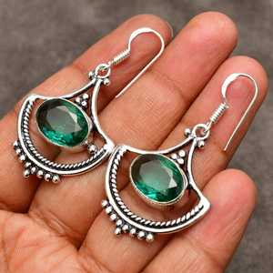 ต่างหูพลอยพาราอิบาทัวร์มาลีนทำมือ เงินแท้ เครื่องประดับพลอยธรรมชาติ สีฟ้าเขียว ต่างหูสำหรับผู้หญิง ของขวัญ - Product Image 2