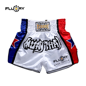 Pantalones cortos de muay thai Fluory Boxing, azules y rojos con estrellas, personalizados. - Product Image 5