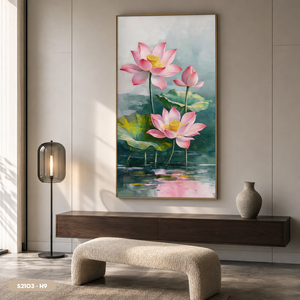 Peinture sur soie de fleurs de lotus peintes à la main de la marque HALO, style impressionnisme, décoration murale en provenance du Vietnam - Product Image 2