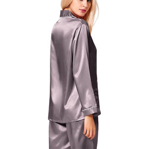 Women's Satin Long Sleeve Pajama Set Full Length Solid Color Elegant Sleepwear Button Fly Turn-down Collar - Product Image 4