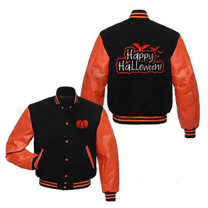 Custom Holiday Theme Varsity <b>Jacket</b> Men Orange <b>Leather</b> Sleeve Patch Bomber <b>Jacket</b> Wholesale Letterman Baseball - Product Image 3