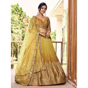 Increíbles Lentejuelas Amarillas Chinon Haldi Wear Lehenga Choli Con Dupatta - Product Image 6