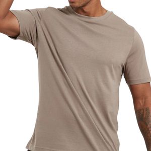 เสื้อยืดสีเบจเรียบง่ายสำหรับผู้ชาย ผ้าฝ้าย สกรีนโลโก้ได้ ออกกำลังกาย ฟิตเนส ลำลอง แขนสั้น เสื้อยืดพื้นฐาน ขายส่ง OEM เสื้อเปล่า - Product Image 4