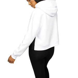 Sudadera con capucha OEM de estilo urbano con hombros caídos, blanca, de felpa, de manga larga, tipo crop top con cremallera para mujer - Product Image 6