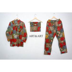 ชุดนอนผ้าฝ้ายพิมพ์ลายบล็อกหลากสีทำมือ ชุดลำลอง ชุดไปงานปาร์ตี้ ชุดไปเที่ยวพักผ่อน ชุดนอนผ้าฝ้าย - Product Image 6