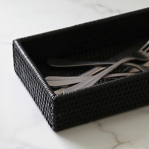Rectangular Rattan Serving Tray Black Wicker Organizer For Cutlery, Kitchen Tools & <b>Tabletop</b> <b>Storage</b>, Modern And Durable - Product Image 4