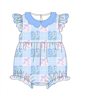 Abiti Estivi Smockati Blu Floreali Personalizzati per Bambine, Vestiti a Bolle/Camicie Polo Abbinati per Sorelle e Fratelli - Product Image 3