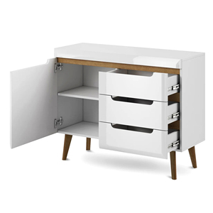 Modern Solid <b>Wood</b> Nordic <b>Chest</b> Sideboard Newry With 3 Drawers 1 Door Mid Century Scandic Style Tapered Legs Living Room Cabinet - Product Image 2