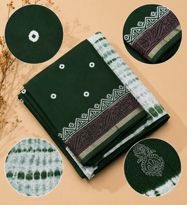 Saris en coton indien en gros, fournisseur de saris à imprimé Shibori vert, vêtements ethniques décontractés pour femmes, pack de saris de Jaipur - Product Image 6