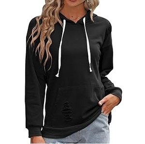 Wholesale OEM Custom Black Color Oversized Fleece Distressed Rip Hoodie French Terry Pullover Hooded Distress Breathable - Product Image 3