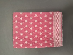 Tela de Algodón Rosa Premium de Alta Demanda con Bordado Schiffli - Diseño Floral Blanco y Borde Étnico Multicapa - Product Image 2