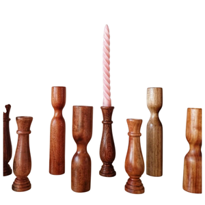 Porte-bougie conique en bois de manguier pour la décoration d'éclairage domestique, de mariage et de Noël, fait main, en promotion - Product Image 1