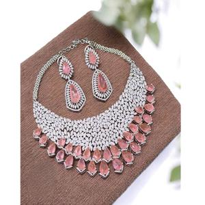 Ensemble collier et boucles d'oreilles en zircon plaqué argent de haute qualité, collection pour mariage et soirées, pour femmes - Product Image 2