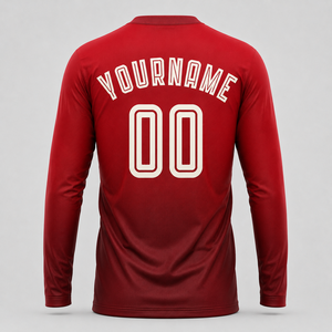 Men Red Long Sleeve Soccer Jersey Crew Neck Moisture Wicking Polyester Sublimated Print Team Name Front <b>Cheap</b> price OEM - Product Image 5