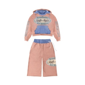 Conjunto Deportivo Unisex Vintage de 2 Piezas con Efecto Desgastado, Sudadera Corta con Estampado de Pantera Lavado al Ácido + Pantalón Ancho Estilo Urbano Estadounidense - Product Image 4