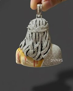 Pendentif tête de Jésus plaqué or 14 carats, entièrement serti de pierres, aspect 3D, personnalisable, pour homme, bijou religieux, idéal pour un cadeau - Product Image 4