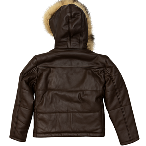 Mens Brown Genuine Leather Puffer Jacket <b>Fur</b> Hood Winter Jacket Warm Quilted Coat Custom OEM - Product Image 2