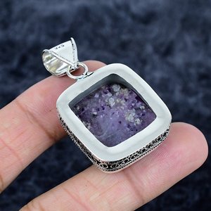 Charoite <b>Cushion</b> Shaped Gemstone Pendant 925 Sterling Silver Overlay Handmade Jewelry - Product Image 2