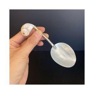 Heart-Shaped Mother of Pearl shell Spoon With Metal Handle Handmade Minimalist Design For Dessert Serving - Product Image 2