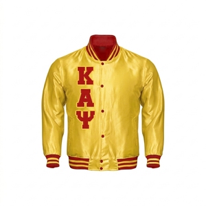 Veste universitaire en satin Kapa Alpha Psi jaune avec lettres rouges, manches longues, col rabattu, vêtements d'automne pour femmes - Product Image 1