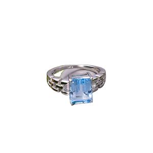 92.5แหวนเงินสเตอร์ลิง4.8กรัมชาติพันธุ์เครื่องประดับธรรมชาติสีฟ้าบุษราคัมพลอยเหลี่ยมเพชรพลอยเหลี่ยมเพชรพลอยทรงสี่เหลี่ยมผืนผ้าขายส่ง - Product Image 1