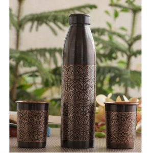 Ensemble de bouteilles d'eau en cuivre noir métallisé avec finition martelée, vaisselle de voyage portable avec paille, design minimaliste - Product Image 5