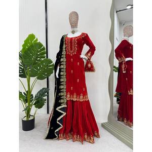 Ensemble haut-bas et Dupatta de créateur pour fête Taille XL - Product Image 2