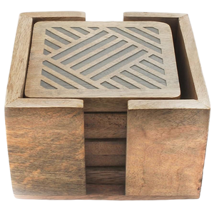 Wooden Square <b>Coaster</b> <b>Set</b> Of 4 Pcs With Wood Finished For Hot & Cold Cover Of Beverage Kitchenware <b>Coaster</b> <b>Set</b> - Product Image 1