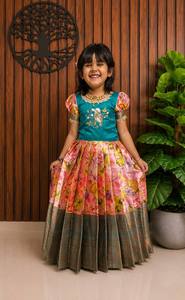 Wedding Engagement Party Georgette Silk Heavy Embroidery Fancy Sleeve Pattern Blouse & <b>Lehenga</b> Choli Dress for Girls <b>Kids</b> Wear - Product Image 1