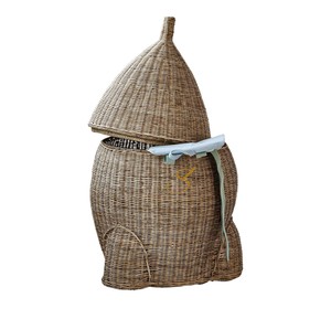 Cute Banana Shaped Rattan Storage <b>Basket</b> Handwoven Wicker Toy Organizer Bin Whimsical Decorative <b>Basket</b> <b>with</b> <b>Lid</b> for Kids Room - Product Image 1