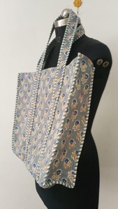 Traditional Gray Cotton <b>Tote</b> <b>Bag</b> with Floral Print Bohemian Style <b>Summer</b> Casual Zipper Shopping Handbag for Women - Product Image 2