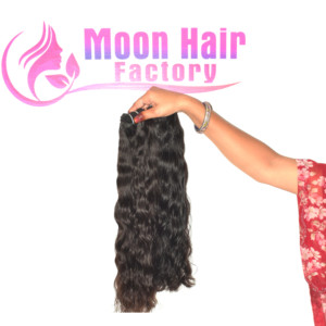 Extensions de cheveux humains indiens 100% Remy, bruns naturels, doux, ondulés, à brins épais, pointes uniformes, coupe droite, double trame machine, 100g - Product Image 1