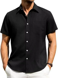 Camisa de Lino para Hombre, Verano 2026, Color Sólido, Cuello en V, Manga Corta, Estilo Casual, Holgada, Antiarrugas, Transpirable - Product Image 4