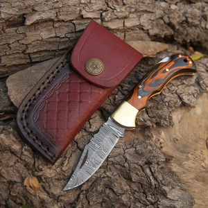 Cuchillo Plegable de Acero de Damasco Hecho a Mano con Mango de Madera, Cuchillo de Bolsillo Personalizado de Acero de Damasco - Product Image 2
