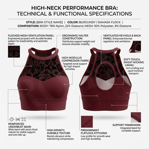 Latest Design High Neck Floral Mesh Sports <b>Bra</b> Women Racerback Push Up Workout Gym Fitness Supportive Activewear Wear Sports <b>Bra</b> - Product Image 2
