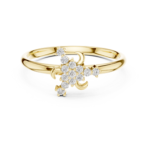 Anillo Asimétrico con Diamantes de Corte Redondo Minimalista para Mujer, Anillo de Oro Sólido de 14k para Regalo, Compromiso, Aniversario, Boda - Product Image 1