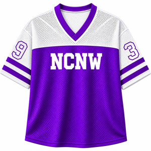 Camiseta Personalizada con Cuello en V de la Hermandad NCNW, Bloques de Color Morado y Blanco, Manga Corta, Estilo Casual para Mujer, Malla de Poliéster - Product Image 3