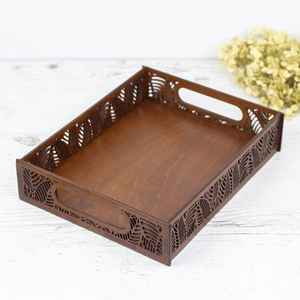 Plateau de service en bois écologique avec poignées et motif floral, rangement de cuisine pour cadeaux - Product Image 3