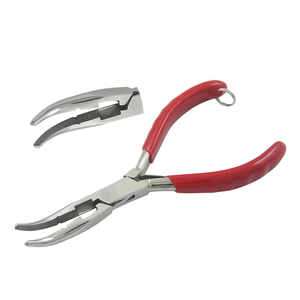 Bent Chain Nose Plier Cutter Stainless Steel 150mm Spring PVC Handles Serrated Jaws Crimping Circlip Jewelry Making DIY Crafts - Product Image 1