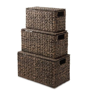 Juego de Cestas de Almacenamiento Rectangulares Apilables de Ratán Natural para Organización del Hogar Rústica y Multiusos - Product Image 1
