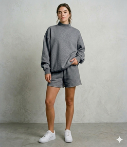 Premium Mock Neck Top And Shorts <b>Set</b> For Women Cozy Movement Contemporary Clothing Wear Style - Product Image 1