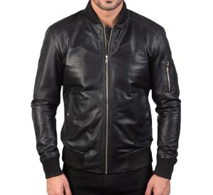 เสื้อแจ็กเก็ตหนังสำหรับผู้ชาย, เสื้อแจ็กเก็ตหนังสไตล์2024อินเทรนด์เสื้อกันลมมีซิปซับในคุณภาพสูง - Product Image 1