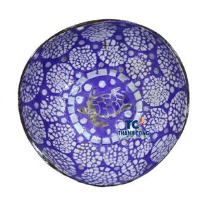 Tazón Artesanal de Coco Pulido Estilo Vintage Ecológico al Mejor Precio, con Incrustaciones de Concha de Perla y Patrón de Tortuga y Flores - Product Image 1