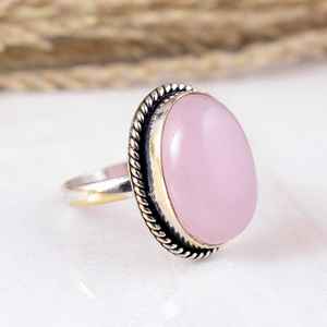 SHYAM JEWELRY Handmade 925 Sterling <b>Silver</b> Natural Rose Quartz Oval Bezel Setting Boho & Hippie Ornate <b>Statement</b> Wedding <b>Ring</b> - Product Image 3