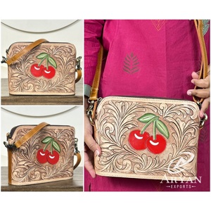 Wholesale Handcrafted Floral Designer Genuine Leather Handbags Vintage Style Crossbody Shopping & Travel Women Shoulder <b>Bags</b> - Product Image 1