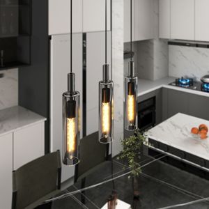 Set di 3 Lampade a Sospensione Moderne in Vetro Nero, Illuminazione per Isola Cucina, Stile Industriale Regolabile, Lampadine Non Incluse - Product Image 3